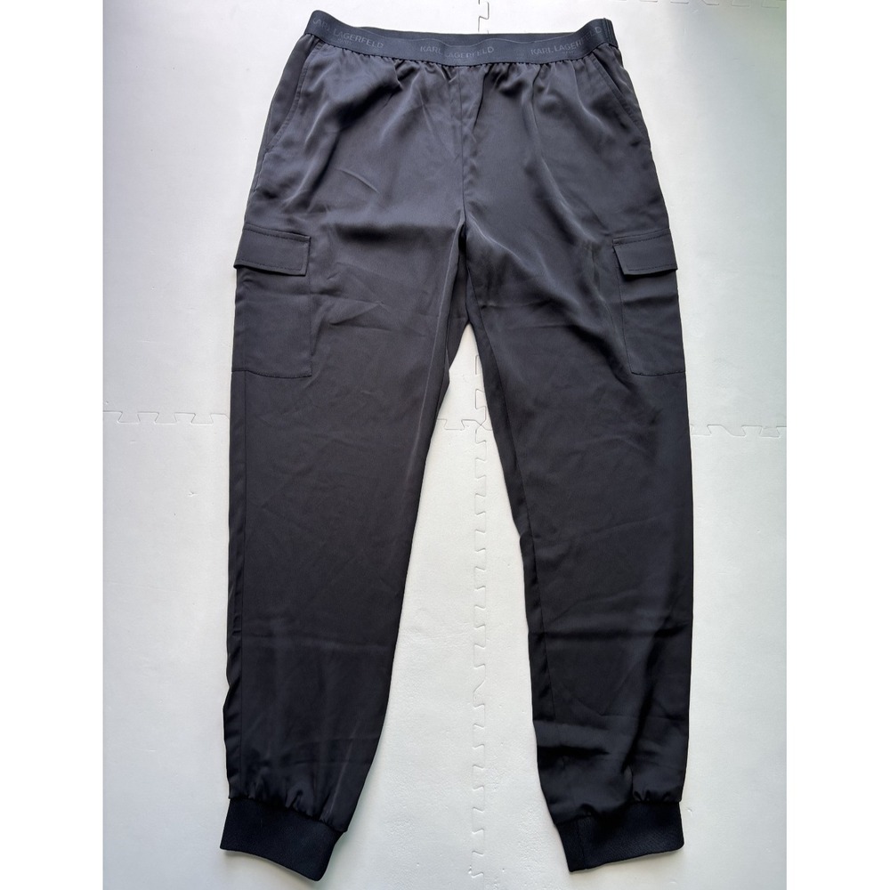 KARL LAGERFELD Women's Pants Cargo Silky Jogger Athleisure Minimalist-Size M Blk